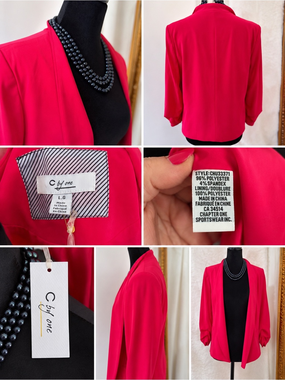 C by One Women's Open-Front Hot Pink Blazer